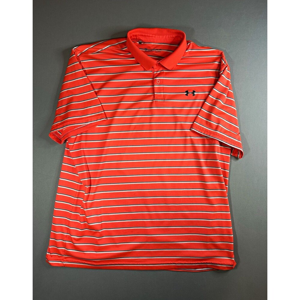 Under Armour HeatGear Men's Orange/White/Blue Striped Polo Shirt 2XL